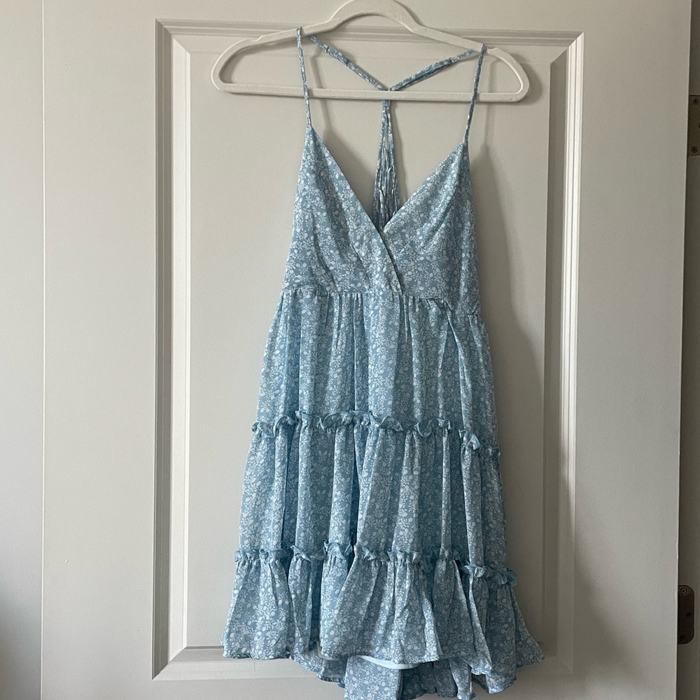 Blue Floral Print Mini Dress
